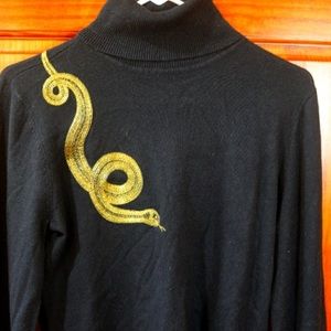Vintage Lauren by Ralph Lauren black and gold snake turtleneck sweater.